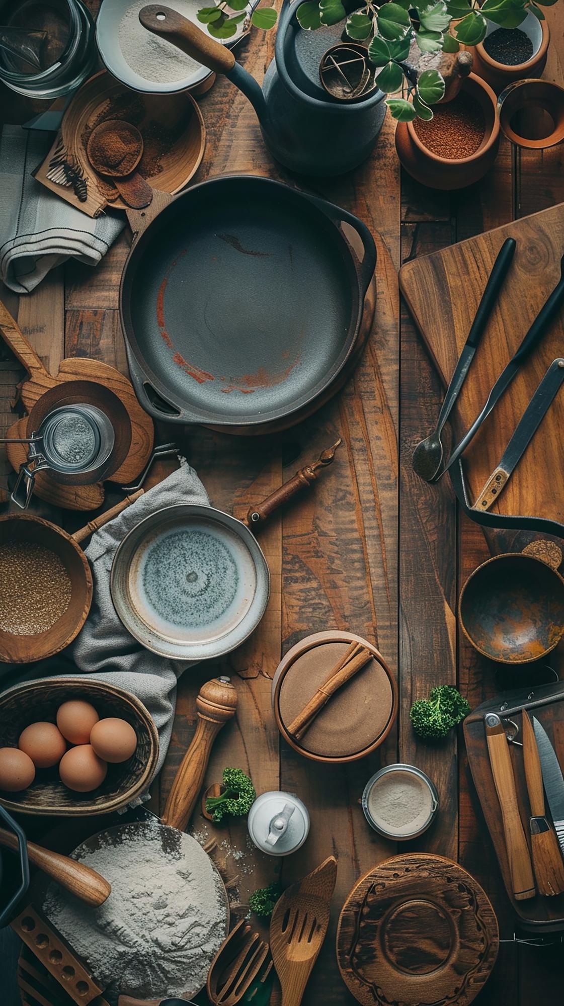 Set di utensili professionali e ingredienti selezionati